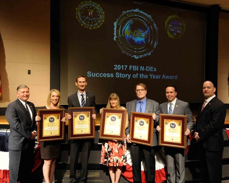 During a ceremony at the FBI's CJIS Division on August 29, 2017, members of the Las Vegas Metropolitan Police Department were presented with the 2017 National Data Exchange (N-DEx) Success Story of the Year award for their use of the N-DEx system in a sex trafficking investigation. (From CJIS Link article)